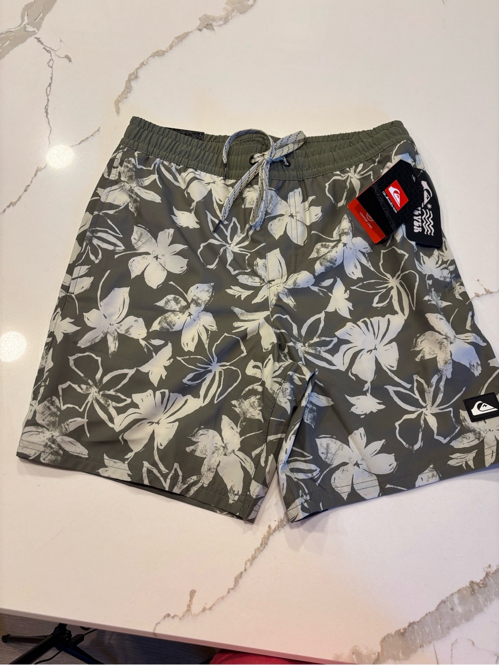 Quiksilver Olive & White Floral Board Shorts